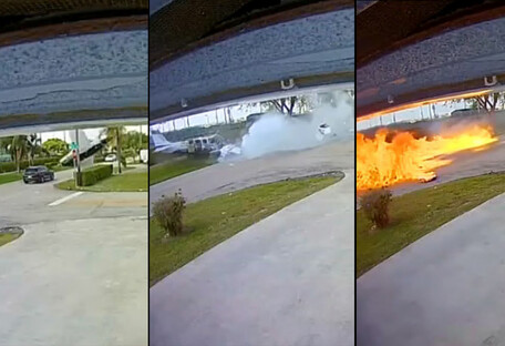 Появилось видео, как в США самолет упал на проезжавшее авто