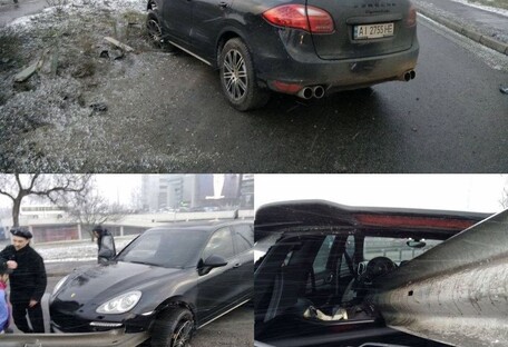 Страшная авария в Киеве: отбойник прошил Porsche насквозь (видео)