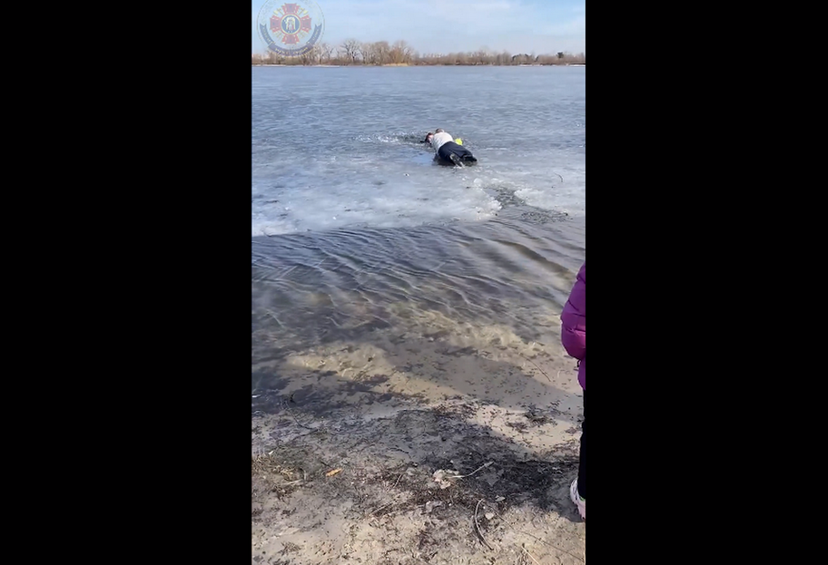 В Киеве прохожий спас девушку, провалившуюся под лед – видео - фото 1
