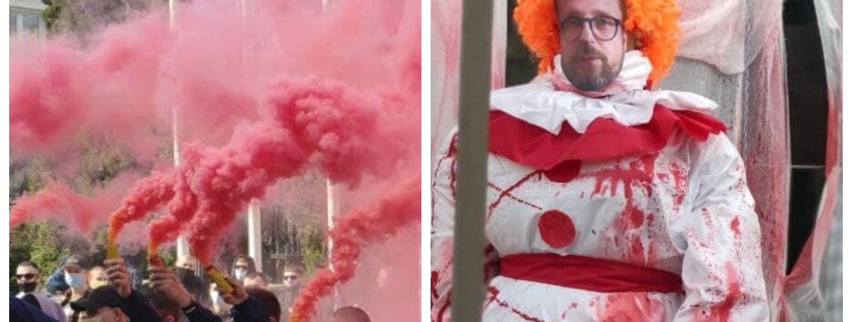 В Киеве протестует Нацкорпус: привезли клоунов и зажгли файеры (фото, видео)
