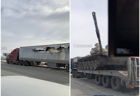 В России танк стволом разорвал фуру (видео)