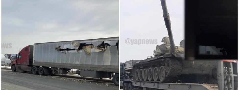 У Росії танк стволом розірвав фуру (відео)