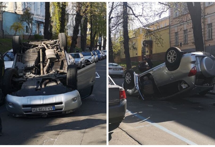 ДТП в центре Киева - автомобиль перевернулся на крышу - фото - фото 1