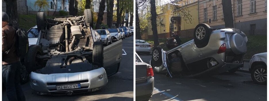 ДТП в центре Киева: автомобиль перевернулся на крышу (фото)