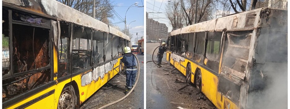 Вспыхнул, как спичка: в Киеве за считанные минуты полностью сгорел автобус (фото)