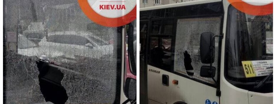 У Києві маршрутка зачепила авто, водій натомicть розбив їй скло (фото)