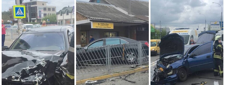 Под Киевом произошло лобовое ДТП, от удара автомобиль выбросило на тротуар (фото)