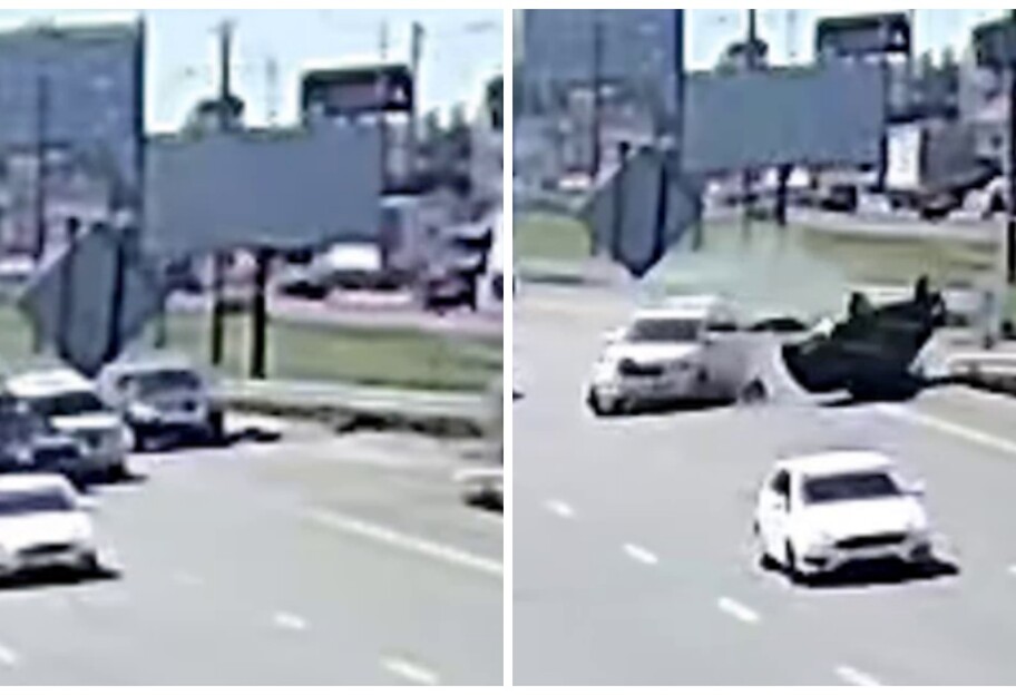 ДТП на Кольцевой в Киеве - авто перевернулось и врезалось в отбойник - видео - фото 1