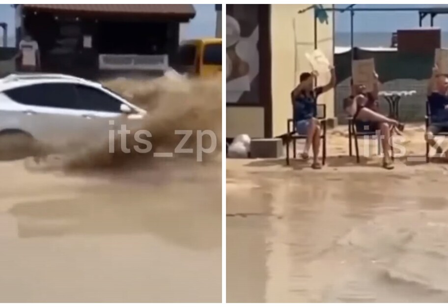 Потоп в Кирилловке - отдыхающие устроили соревнования по нырянию авто в лужу - фото 1