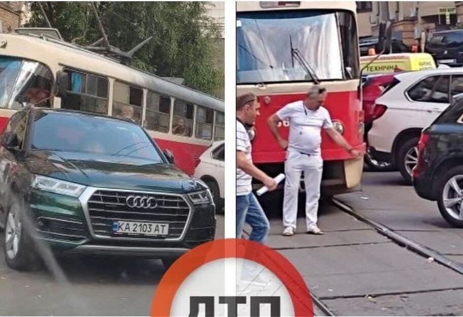В Киеве водитель Audi заблокировал движение трамваев  - фото 1