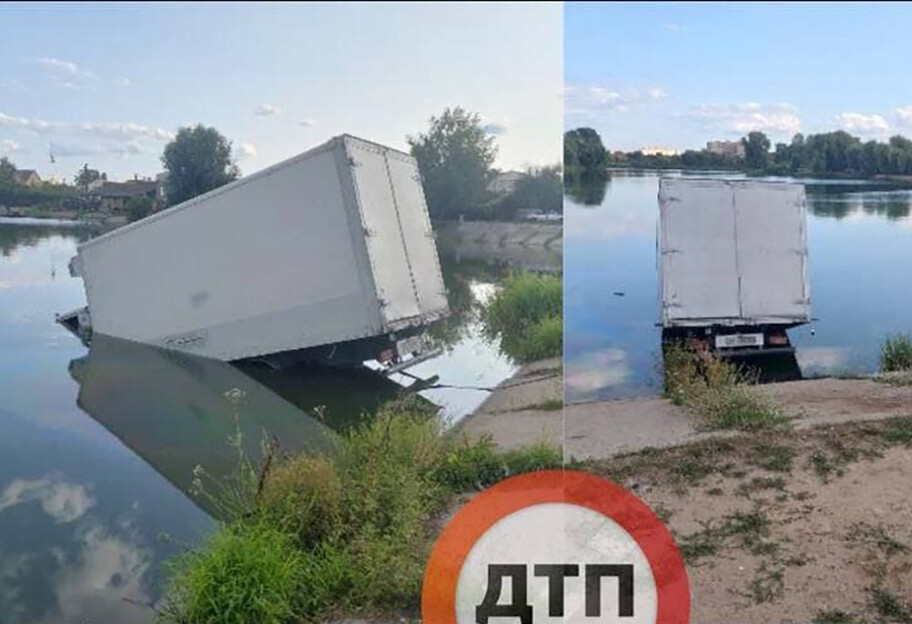 Авария под Киевом - мужчина утопил грузовик в озере - фото - фото 1