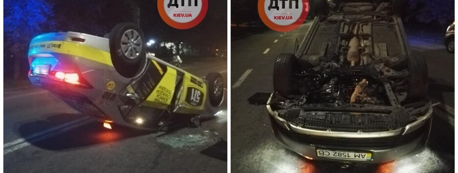 В Киеве таксист уснул за рулем и перевернул авто (фото)
