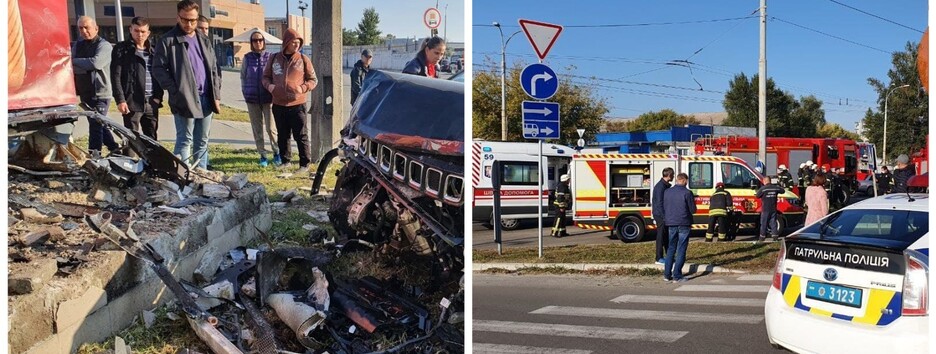 В Киеве джип на скорости протаранил заправку: видео момента