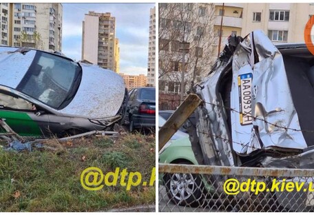 В Киеве таксист вылетел с дороги и приземлился на припаркованные авто (фото)