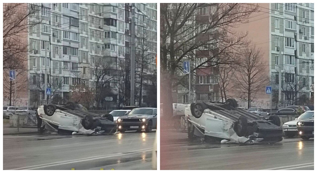 Несився на великій швидкості: у Києві авто перекинулося на дах (фото) фото