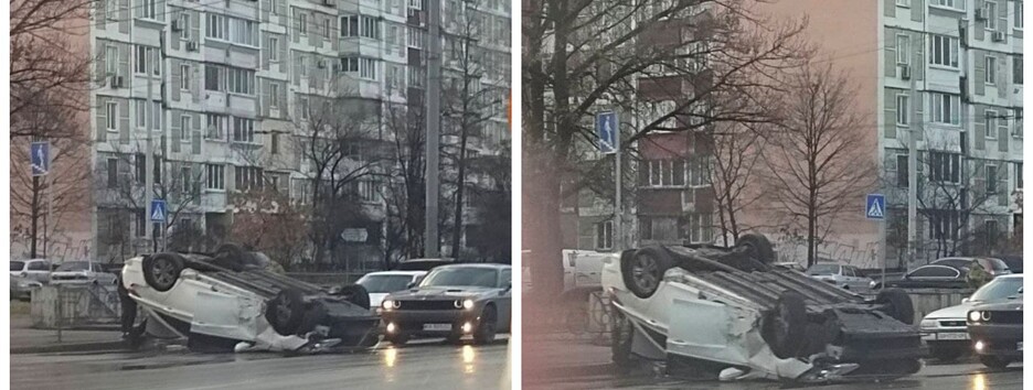 Летел на большой скорости: в Киеве авто перевернулось на крышу (фото)