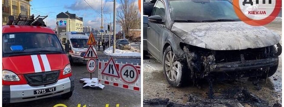 В Киеве внезапно загорелось авто полицейского (фото и видео)