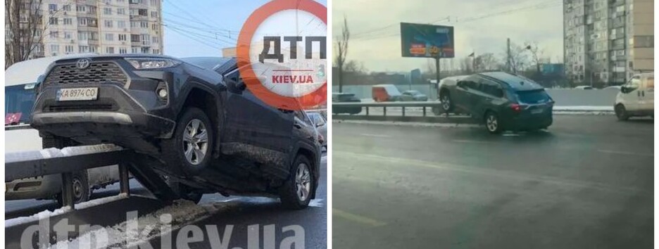 Перепутала педали: в Киеве женщина-водитель заехала на отбойник (фото, видео)