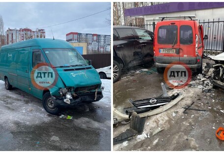 Протаранил 5 машин: под Киевом микроавтобус врезался в автомобили на парковке (фото)
