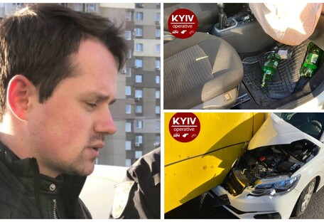 Был сильно пьян: в Киеве таксист разбил машину о маршрутку (фото)
