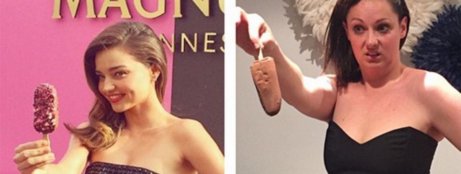 Девушка делает пародии на фото звезд, чтобы показать всю их нелепость