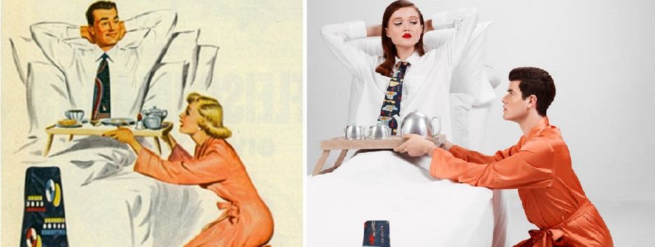 Фотограф меняет ролями женщин и мужчин в винтажной рекламе 50-х годов