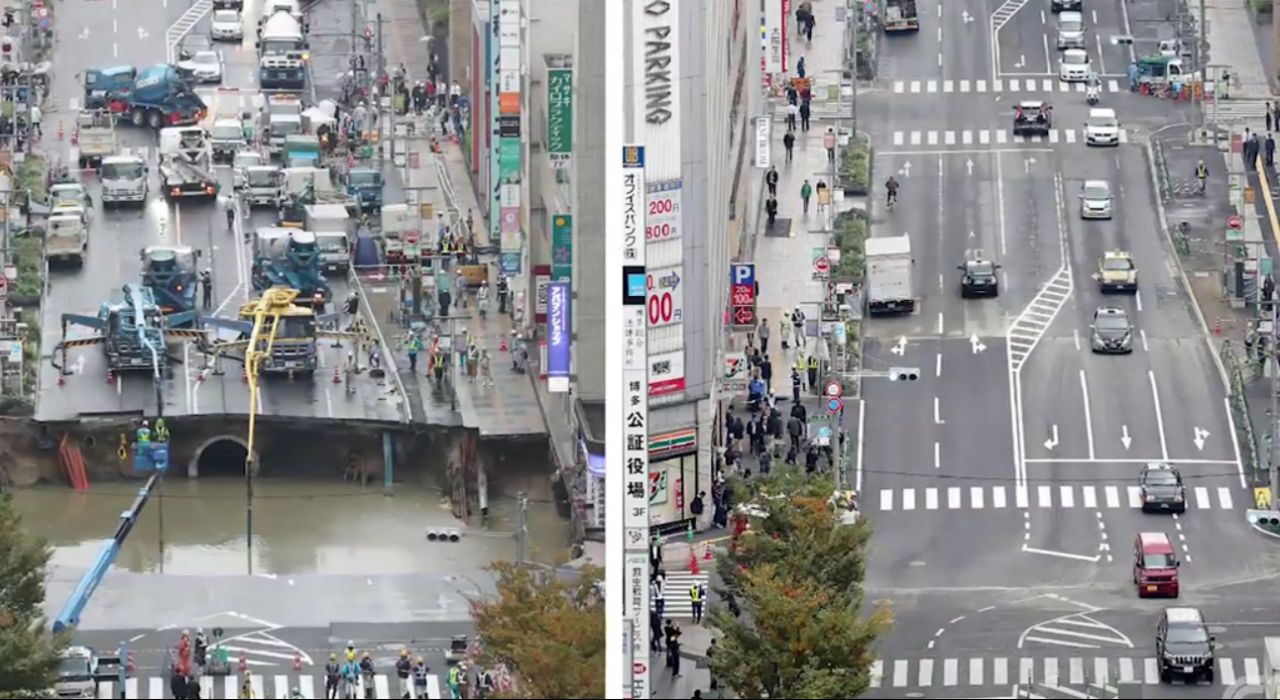 Знаменитая яма в Японии после ремонта снова проваливается
