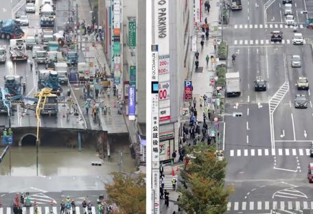 Знаменитая яма в Японии после ремонта снова проваливается
