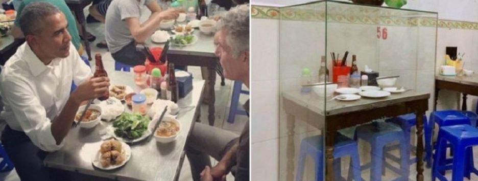 Столик, за которым Обама обедал в кафе во Вьетнаме, поставили под стекло