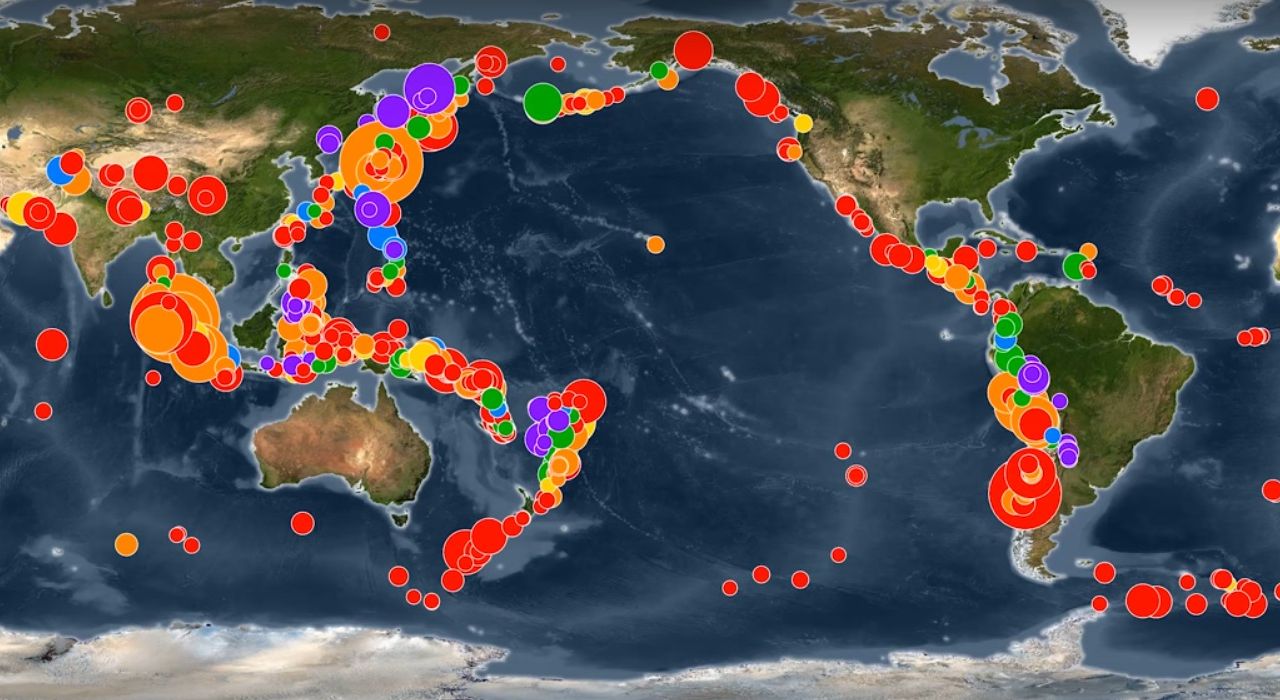 Ученые создали анимированную карту землетрясений за последние 15 лет
