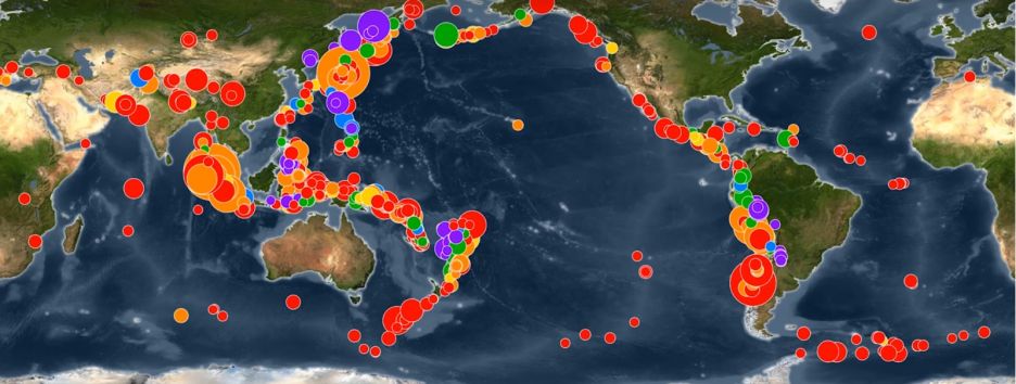 Ученые создали анимированную карту землетрясений за последние 15 лет