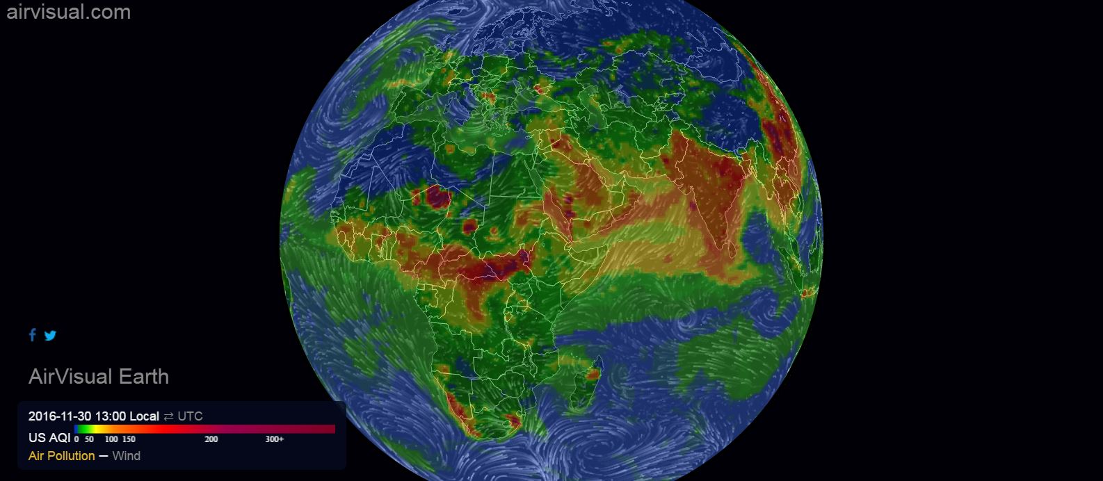 Анимированная 3D-карта загрязнения воздуха online
